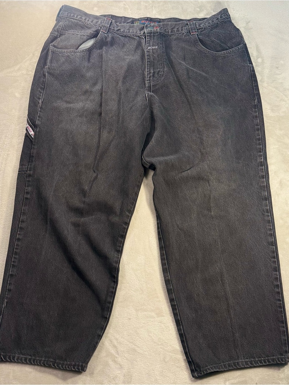Vintage BOSS Carpenter Jeans Baggy Black Denim Men's Sz 42x30 90s Y2K Hip Hop